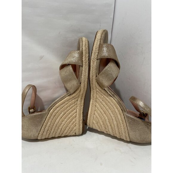 J CREW WOMENS SANDALS METALLIC WEDGE GOLD LEATHER ESPADRILLES ANKLE STRAP SZ 8.5 - Picture 6 of 9